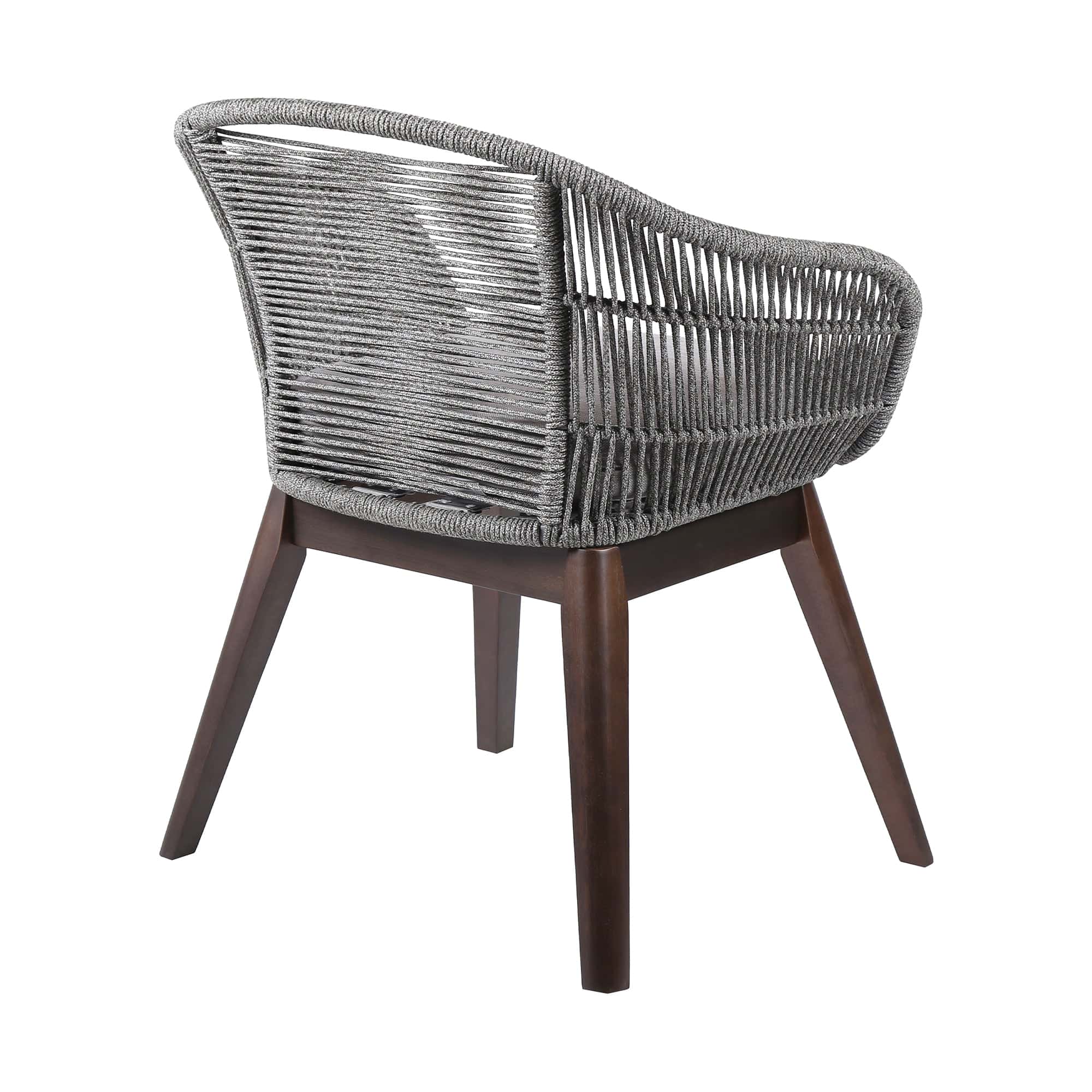Armen Living Outdoor Dining Chair Armen Living | Tutti Frutti Indoor Outdoor Dining Chair in Dark Eucalyptus Wood with Latte Rope and Grey Cushions | LCTFSIGRY