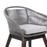 Armen Living Outdoor Dining Chair Armen Living | Tutti Frutti Indoor Outdoor Dining Chair in Dark Eucalyptus Wood with Latte Rope and Grey Cushions | LCTFSIGRY