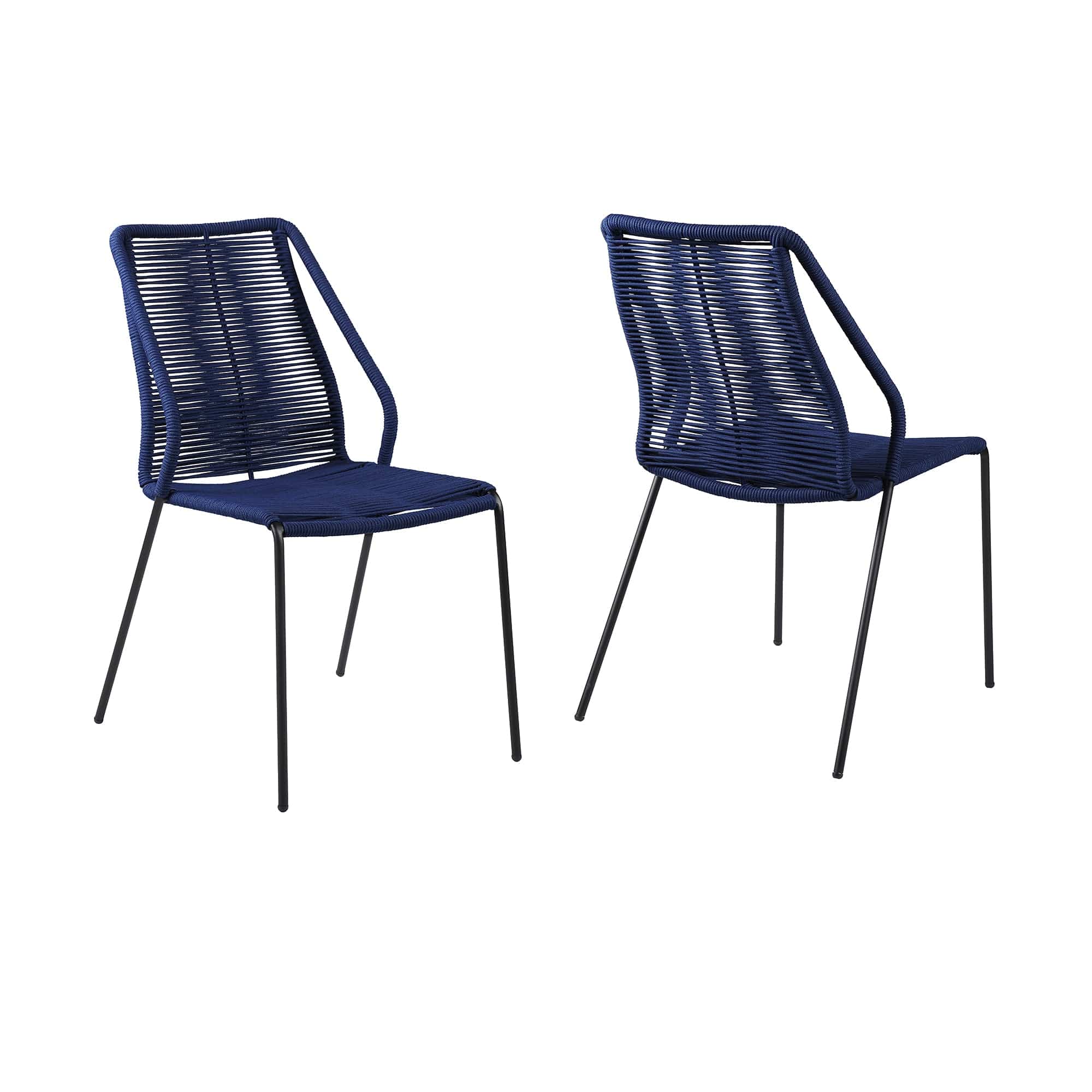 Armen Living Outdoor Dining Chair Blue Armen Living | Clip Indoor Outdoor Stackable Steel Dining Chair with Rope - Set of 2 | LCCPSIXX