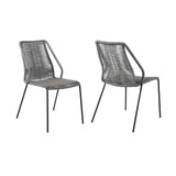 Armen Living Outdoor Dining Chair Grey Armen Living | Clip Indoor Outdoor Stackable Steel Dining Chair with Rope - Set of 2 | LCCPSIXX