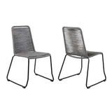 Armen Living Outdoor Dining Chair Grey Rope Armen Living | Shasta Outdoor Metal and Rope Stackable Dining Chair - Set of 2 | LCSHSI