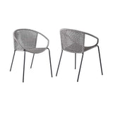 Armen Living Outdoor Dining Chair Grey Rope Armen Living | Snack Indoor Outdoor Stackable Steel Dining Chair with Rope - Set of 2 | LCSNSI