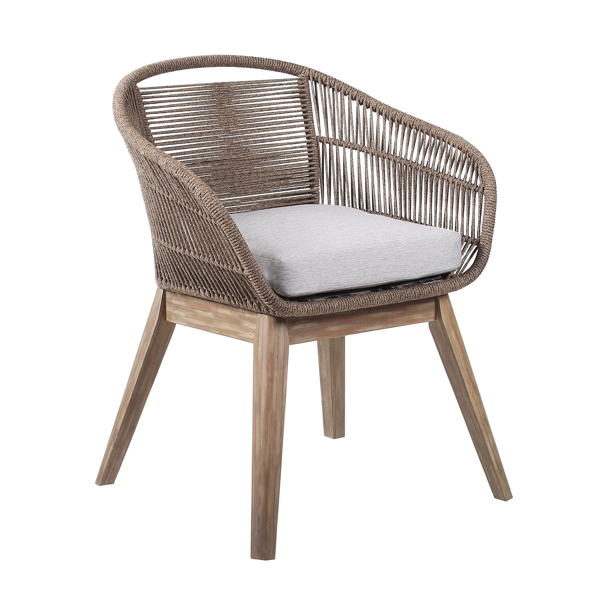Armen Living Outdoor Dining Chair Light Armen Living | Tutti Frutti Indoor Outdoor Dining Chair in Dark Eucalyptus Wood with Latte Rope and Grey Cushions | LCTFSIGRY