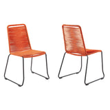 Armen Living Outdoor Dining Chair Tangerine Rope Armen Living | Shasta Outdoor Metal and Rope Stackable Dining Chair - Set of 2 | LCSHSI