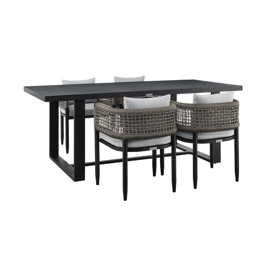 Armen Living Outdoor Dining Set Armen Living | Alegria Outdoor Patio 5-Piece Dining Table Set in Aluminum with Grey Rope and Cushions | SETODAL5BLDKGRY