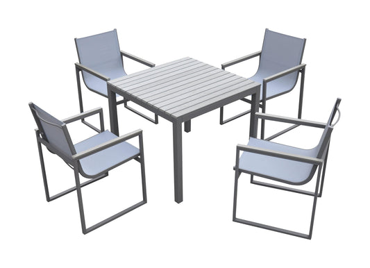 Armen Living Outdoor Dining Set Armen Living | Bistro Dining Set Grey Powder Coated Finish (Table with 4 chairs) | SETODBI
