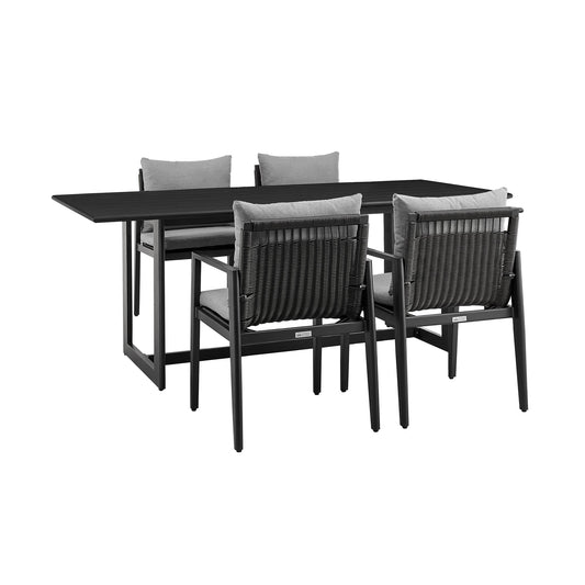 Armen Living Outdoor Dining Set Armen Living | Cayman Outdoor Patio 5-Piece Dining Table Set in Aluminum with Grey Cushions | SETODCA5BLGRY