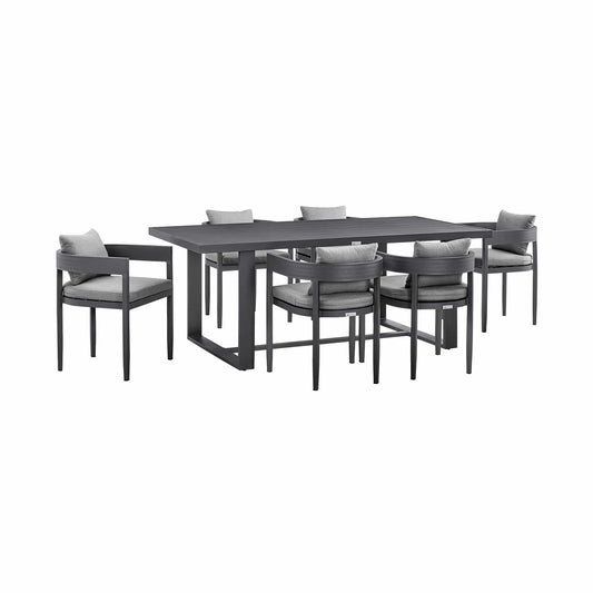 Armen Living Outdoor Dining Set Armen Living | Menorca Outdoor Patio 7-Piece Dining Table Set in Aluminum with Grey Cushions | SETODME7BLGRY