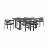 Armen Living Outdoor Dining Set Armen Living | Menorca Outdoor Patio 7-Piece Dining Table Set in Aluminum with Grey Cushions | SETODME7BLGRY