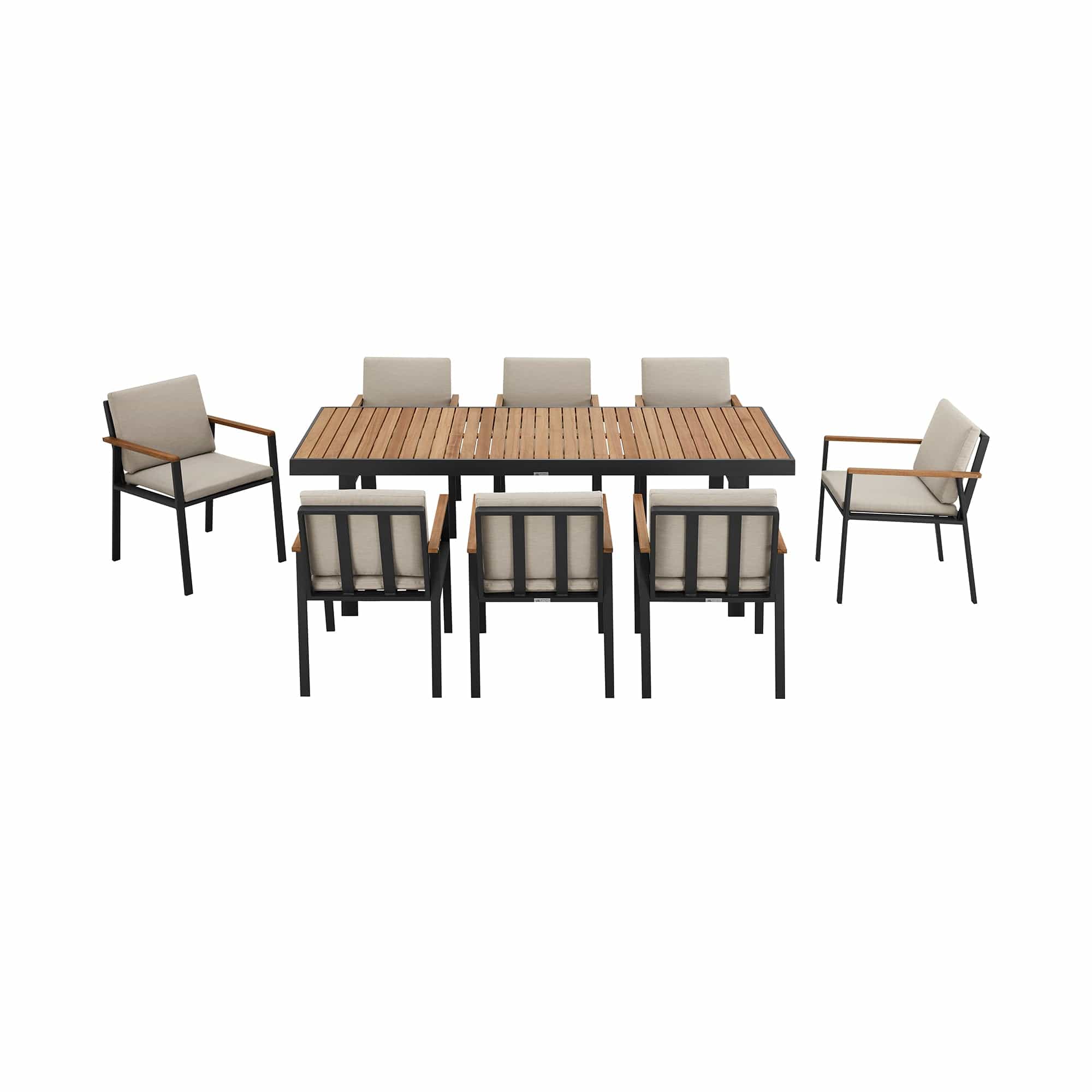 Armen Living Outdoor Dining Set Armen Living | Nofi Outdoor Patio 9 Piece Dining Set in Charcoal Finish with Taupe Cushions | SETODNODIBE