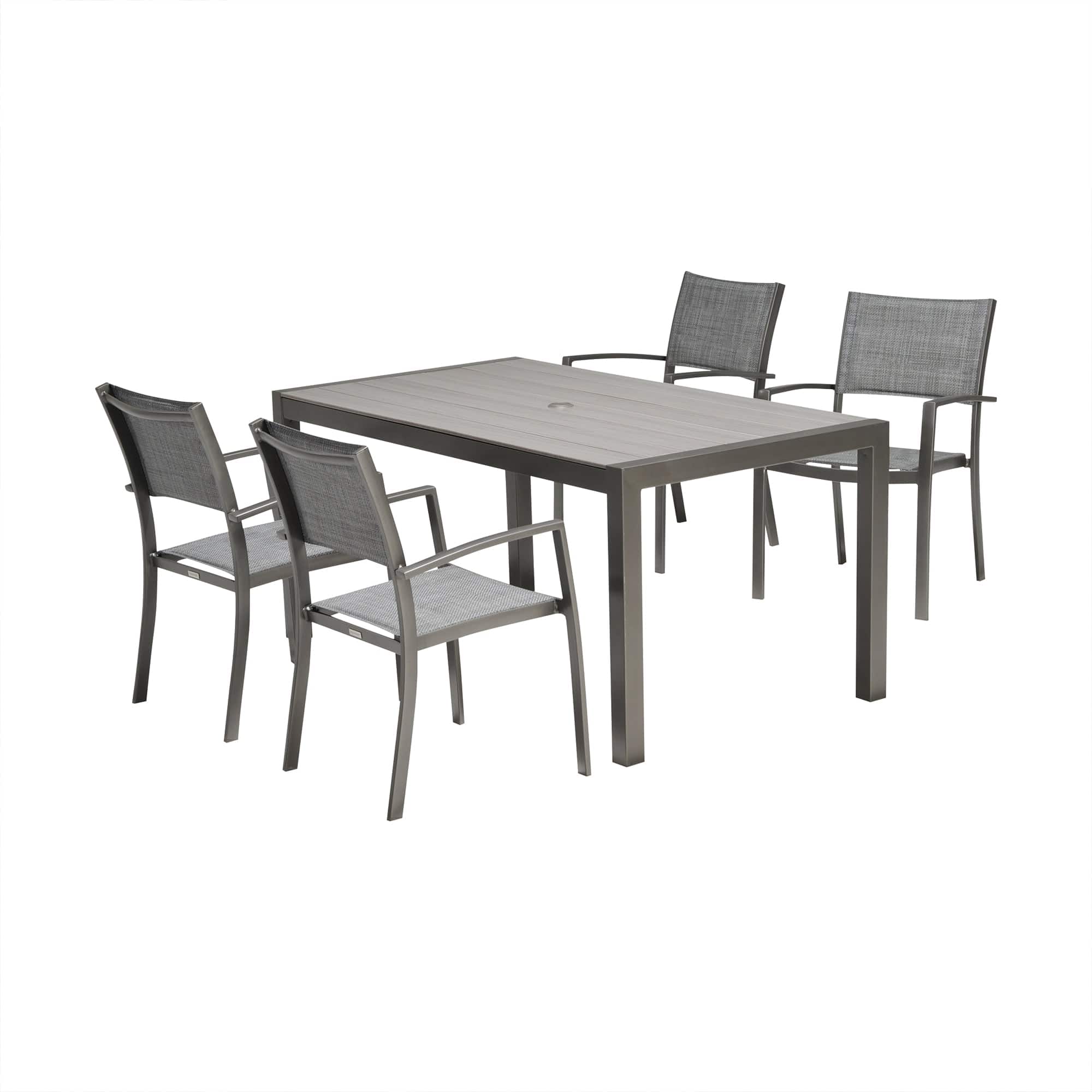 Armen Living Outdoor Dining Set Armen Living | Solana 5 piece Outdoor Aluminum Dining Set in Cosmos Grey Finish with Wood Top | SETODSLDI