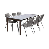 Armen Living Outdoor Dining Set Grey Rope Armen Living | Fineline and Clip Indoor Outdoor 7 Piece Dining Set in Dark Eucalyptus Wood with Superstone and Black Rope | SETFLDIDK7CPBL