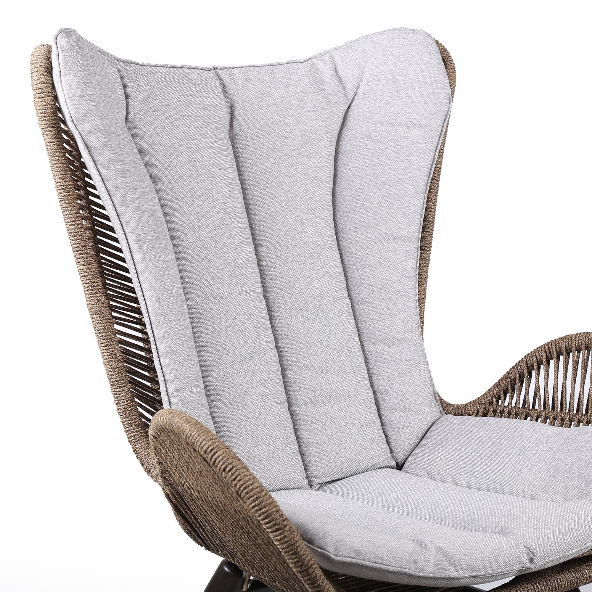 Armen Living Outdoor Lounge Chair Armen Living | King Indoor Outdoor Lounge Chair in Dark Eucalyptus Wood with Truffle Rope and Grey Cushion | LCKGCHTRU