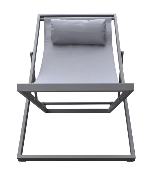 Armen Living Outdoor Lounge Chair Armen Living | Wave Outdoor Patio Aluminum Deck Chair in Grey Powder Coated Finish with Grey Sling Textilene | LCWALOGR