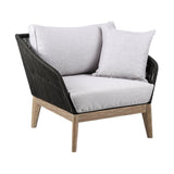 Armen Living Outdoor Lounge Chair Light Armen Living | Athos Indoor Outdoor Club Chair in Light/Dark Eucalyptus Wood with Latte Rope and Grey Cushions | LCATCHWD