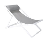 Armen Living Outdoor Lounge Chair White Armen Living | Wave Outdoor Patio Aluminum Deck Chair in Grey/White Powder Coated Finish with Grey Sling Textilene | LCWALOGR