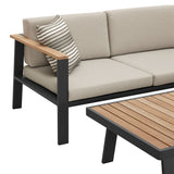 Armen Living Outdoor Sectional Set Armen Living | Nofi Outdoor Patio Sectional Set in Charcoal Finish with Taupe Cushions and Teak Wood  | SETODNOSEBE