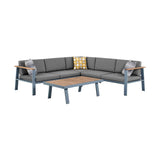 Armen Living Outdoor Sectional Set Gray/Gray Armen Living | Nofi Outdoor Patio Sectional Set in Charcoal Finish with Taupe Cushions and Teak Wood  | SETODNOSEBE