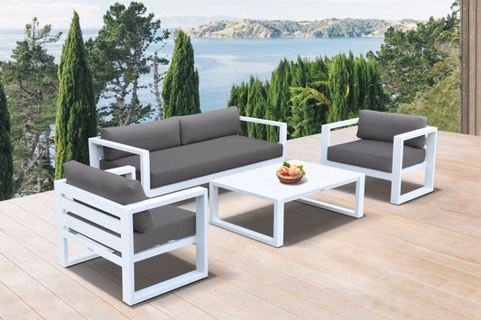 Armen Living Outdoor Set Armen Living | Aelani Outdoor 4 piece Set in White Finish and Charcoal Cushions | SETODAEWH