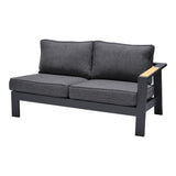 Armen Living Outdoor Set Armen Living | Palau 4 Piece Outdoor Sectional Set with Cushions in Dark Grey and Natural Teak Wood Accent | SETODPASE4GR