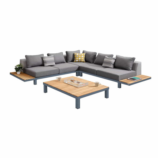 Armen Living Outdoor Set Armen Living | Polo 4 piece Outdoor Sectional Set with Dark Gray Cushions and Modern Accent Pillows | SETODPO4SE