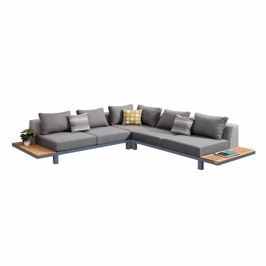 Armen Living Outdoor Set Armen Living | Polo 4 piece Outdoor Sectional Set with Dark Gray Cushions and Modern Accent Pillows | SETODPO4SE