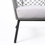 Armen Living Outdoor Side Chair Armen Living | Marco Indoor Outdoor Steel Lounge Chair with Grey Rope and Grey Cushion | LCMPCHGRY