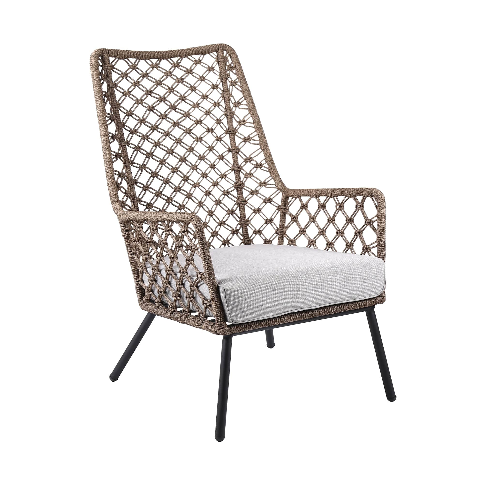 Armen Living Outdoor Side Chair Truffle Rope Armen Living | Marco Indoor Outdoor Steel Lounge Chair with Rope and Grey Cushion | LCMPCHGRY