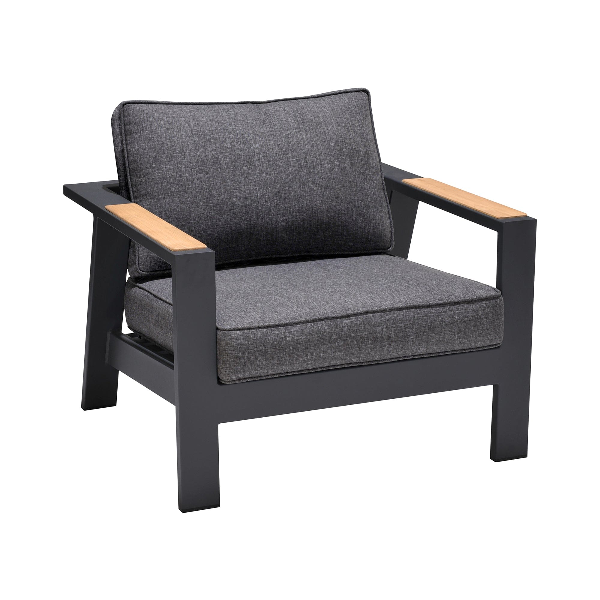 Armen Living Outdoor Sofa Armen Living | Palau Outdoor Chair in Dark Grey with Natural Teak Wood Accent and Cushions | LCPACHGR