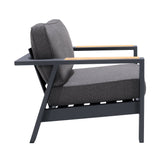 Armen Living Outdoor Sofa Armen Living | Palau Outdoor Chair in Dark Grey with Natural Teak Wood Accent and Cushions | LCPACHGR