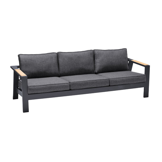 Armen Living Outdoor Sofa Armen Living | Palau Outdoor Sofa in Dark Grey with Natural Teak Wood Accent and Cushions | LCPASOGR