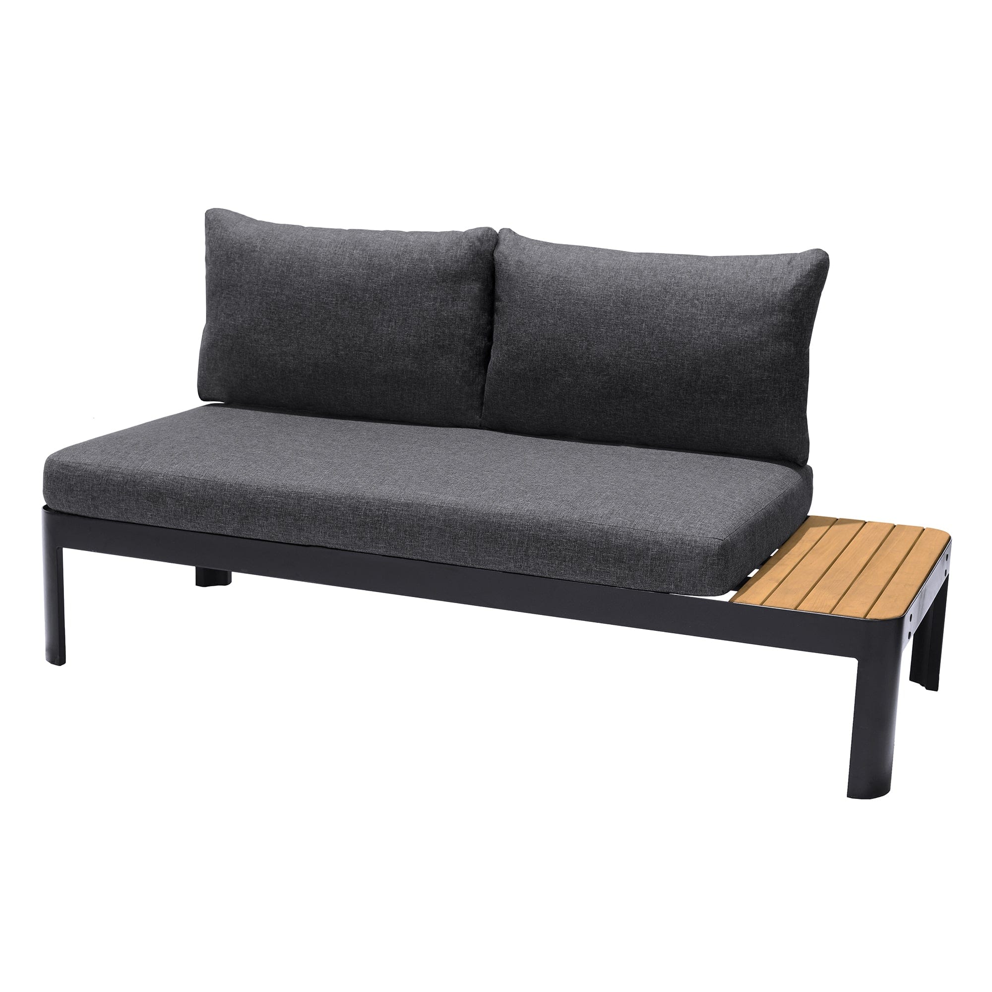 Armen Living Outdoor Sofa Armen Living | Portals Outdoor Sofa in Black Finish with Natural Teak Wood Accent and Grey Cushions | LCPDSODK