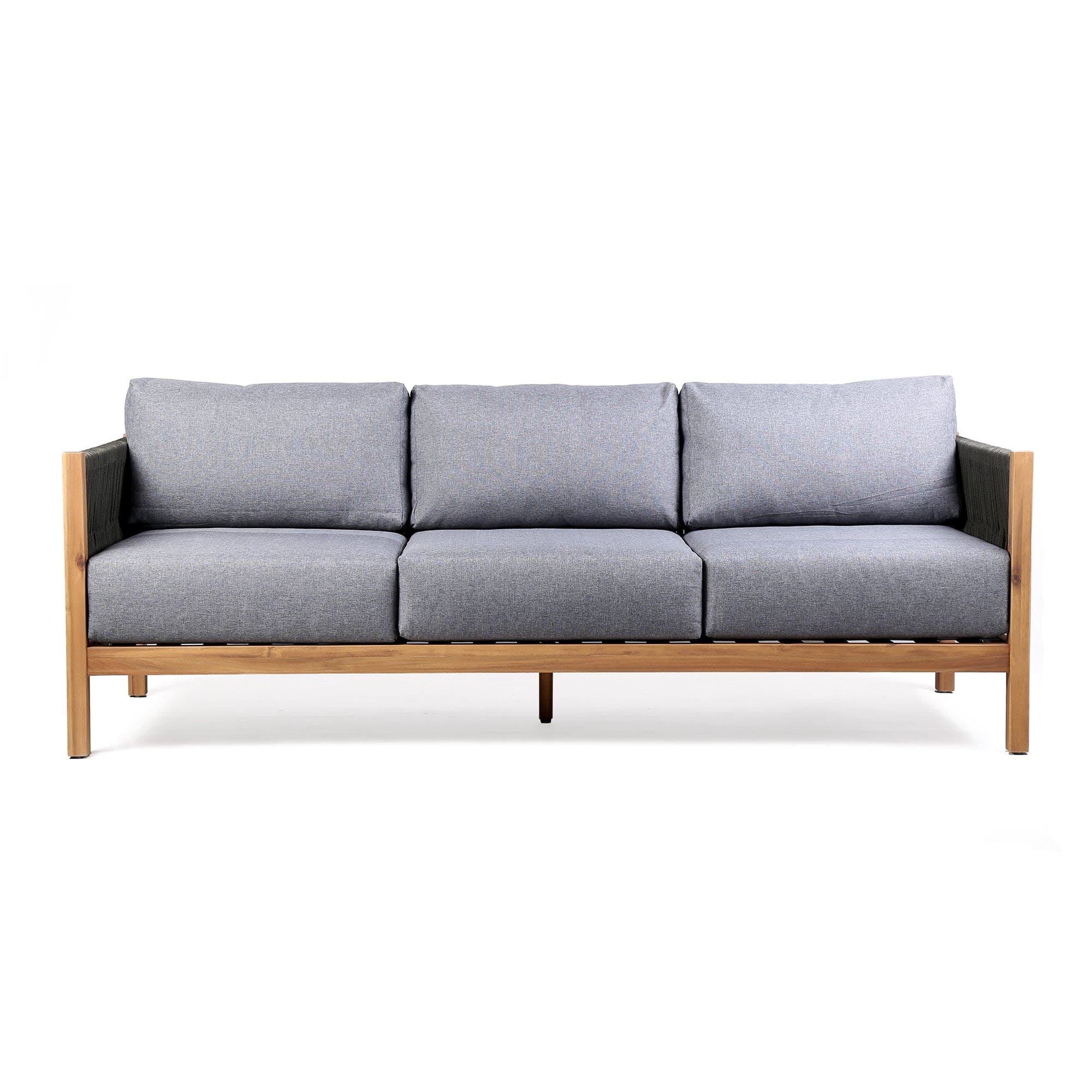 Armen Living Outdoor Sofa Armen Living | Sienna Outdoor Eucalyptus Sofa in Teak Finish with Grey Cushions | LCSISOWDTK