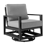 Armen Living Outdoor Swivel Chair Armen Living | Cayman Black Aluminum Outdoor Swivel Glider Chair with Dark Gray Cushions | LCODCMCHBL