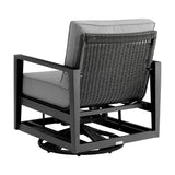 Armen Living Outdoor Swivel Chair Armen Living | Cayman Black Aluminum Outdoor Swivel Glider Chair with Dark Gray Cushions | LCODCMCHBL