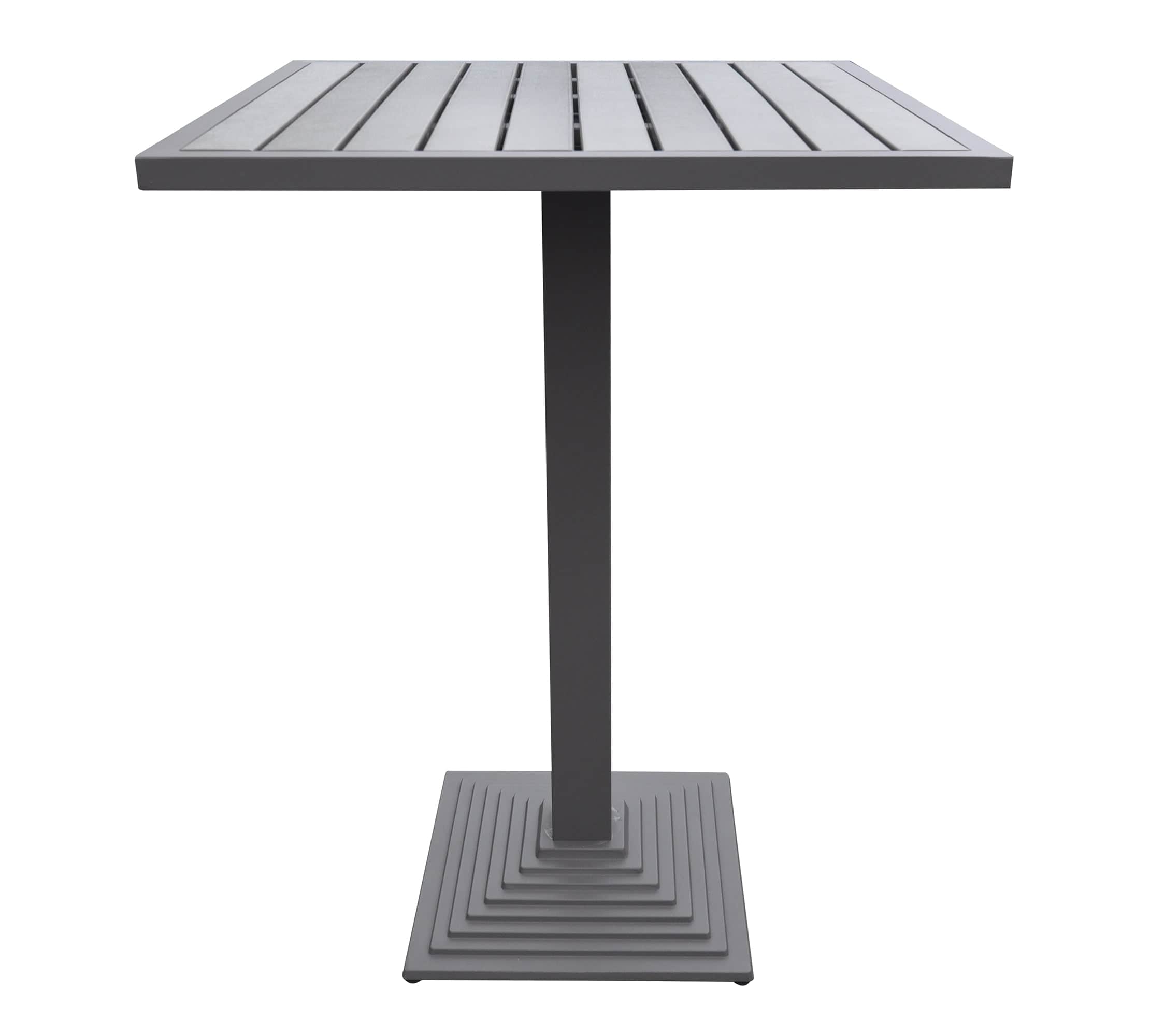 Armen Living Outdoor Table Armen Living | Marina Outdoor Grey Patio Bar Table in Grey Powder Coated Finish and Grey Wood Top | LCMABTGR