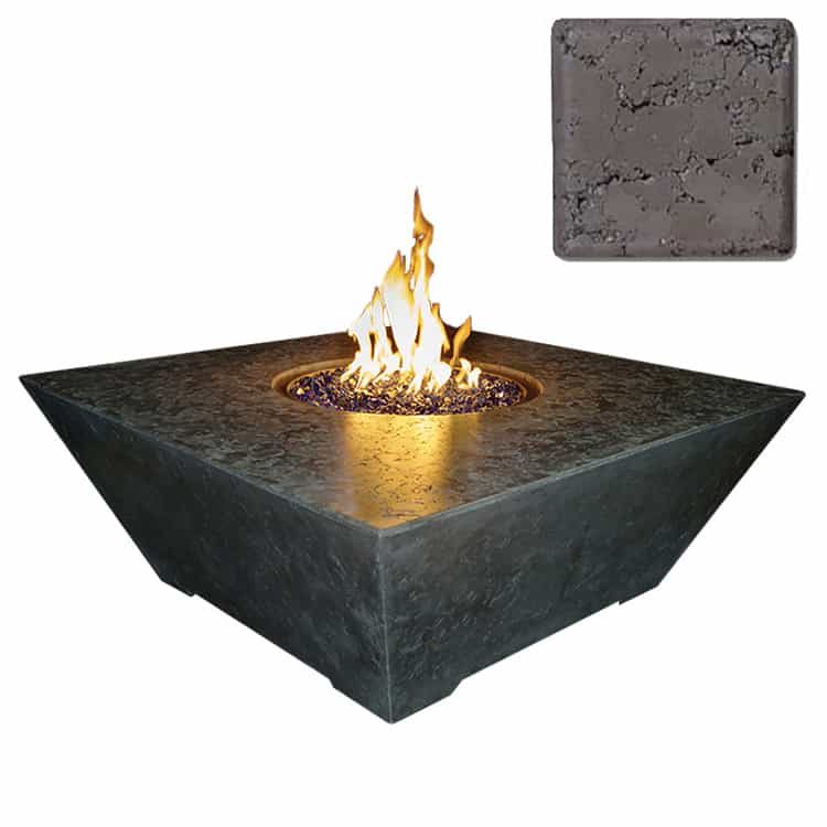 Athena Fire Pit Gray / Propane Grand Canyon Gas Logs - Olympus Square Fire Table - 48"x48"x18" - Natural Gas or Propane - [OSQRFT-484818]