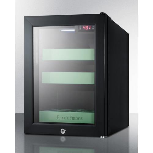 BEAUTIFRIDGE All-Refrigerators BeautiFridge 14" 0.85 cu.ft. Black with Glossy Mint Green Trays & Glass Door Cosmetics Refrigerator