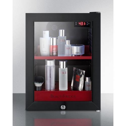 BEAUTIFRIDGE All-Refrigerators BeautiFridge 14" 0.85 cu.ft. Black with Glossy Ruby Trays & Glass Door Cosmetics Refrigerator