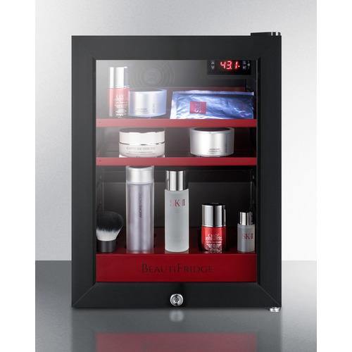 BEAUTIFRIDGE All-Refrigerators BeautiFridge 14" 0.85 cu.ft. Black with Glossy Ruby Trays & Glass Door Cosmetics Refrigerator
