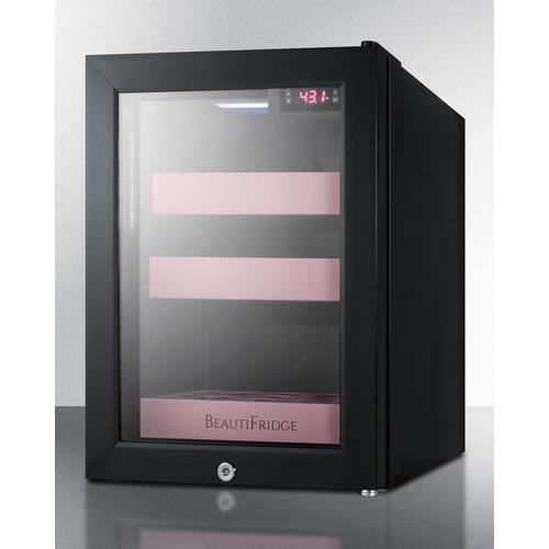 BEAUTIFRIDGE All-Refrigerators BeautiFridge 14" 0.85 cu.ft. Black with Matte Blush Pink Trays & Glass Door Cosmetics Refrigerator