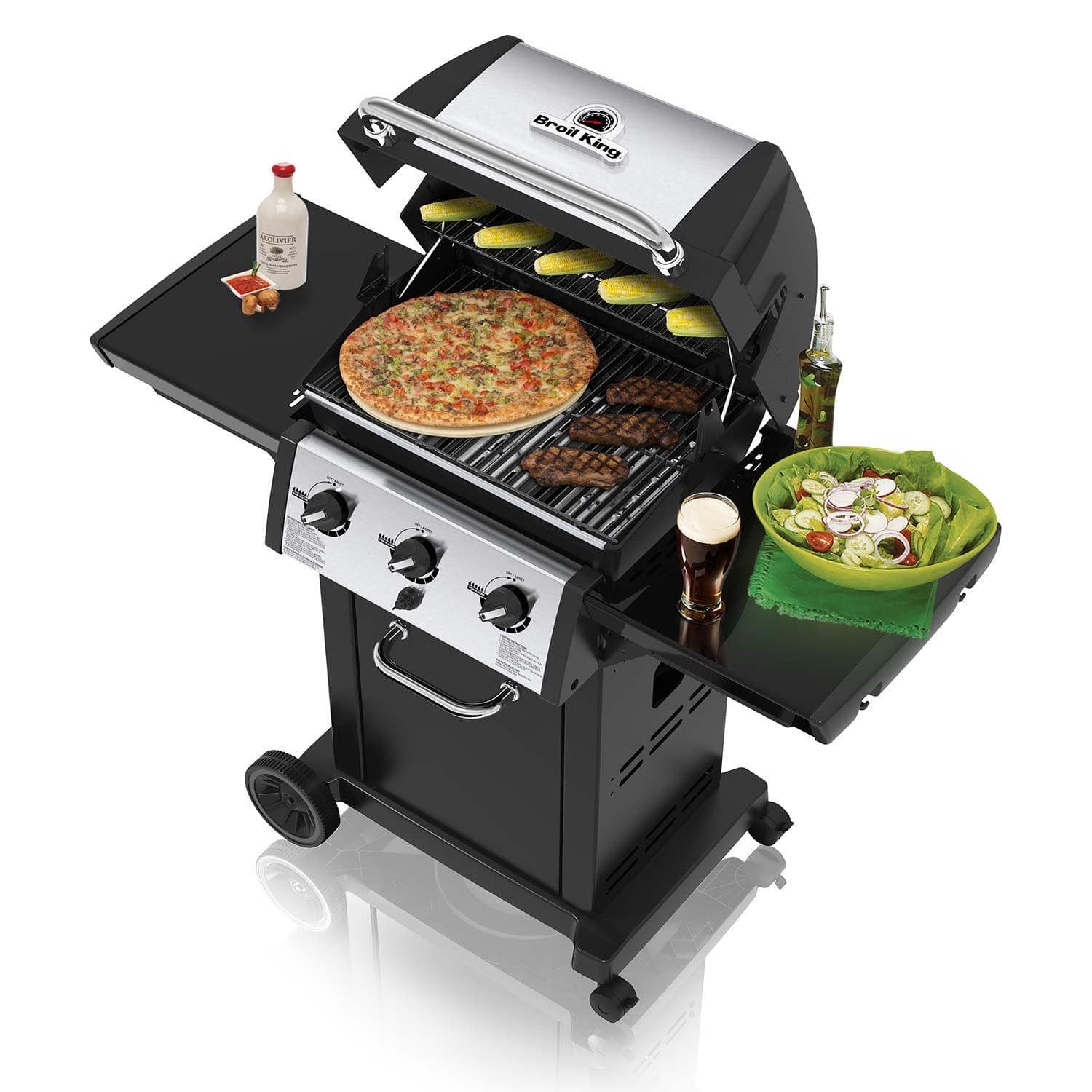 Broil King Freestanding Grill Broil King MON-320 Monarch 320 3-Burner Grill on 2-Wheel Cart, 22-Inches