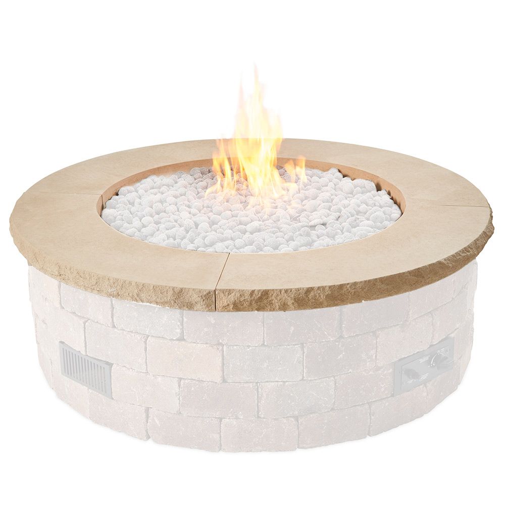 Outdoor Greatroom - Limestone Tan Concrete Top for Bronson Block Round Gas Fire Pit Kit (4 pieces) - BRON52-LT-TC-K