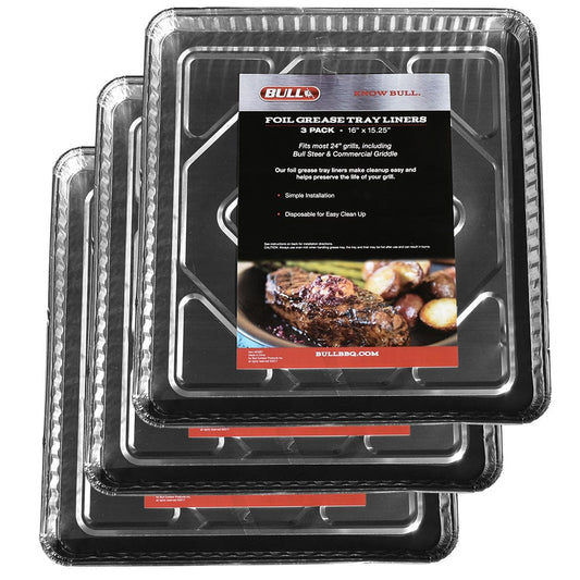Bull Grills Bull Grills - 16-Inch x 15-Inch Drip Pan Grease Tray Liners - Set of 3 - Fits Bull BBQ 25-Inch 3-Burner Gas Grills| 24267