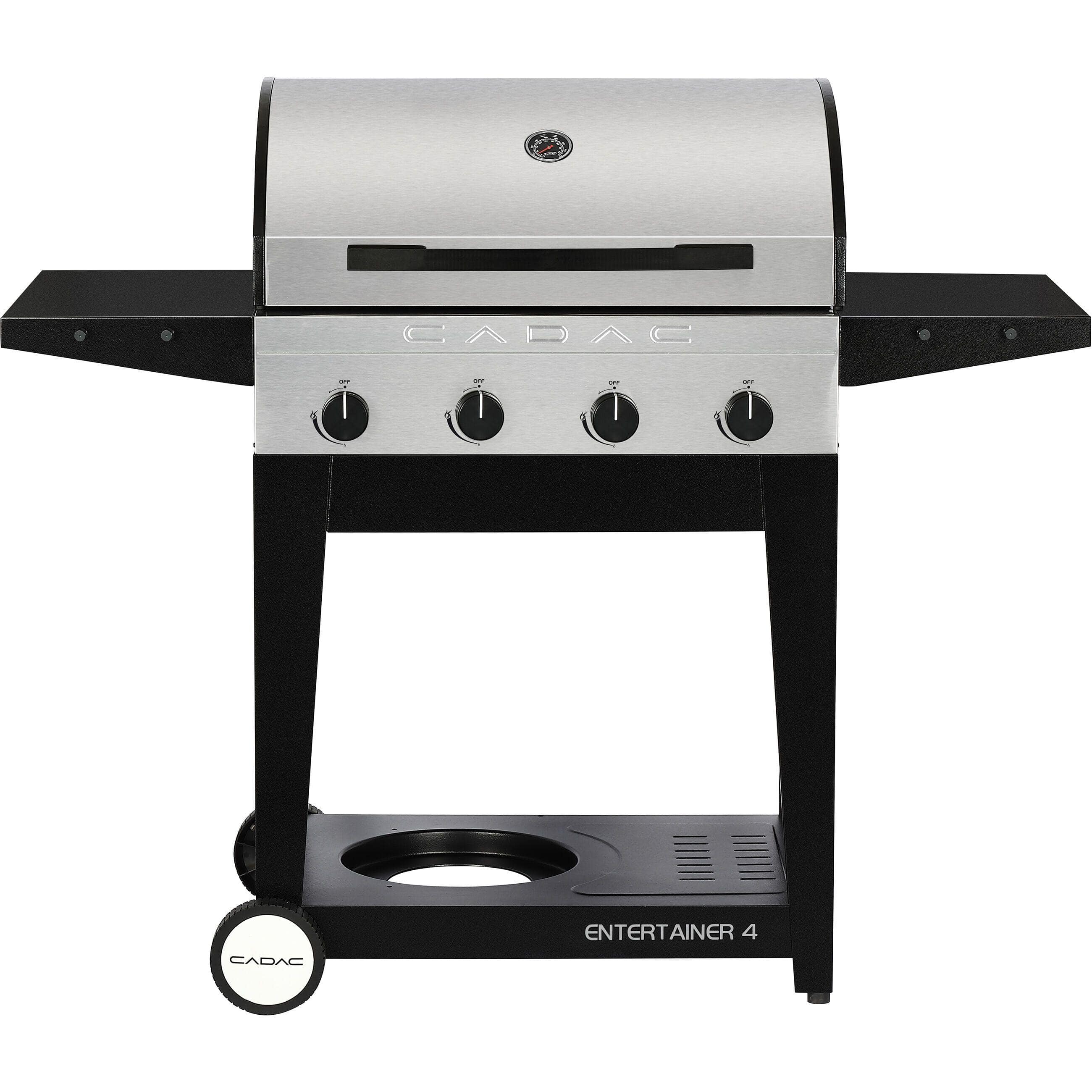 Cadac Cadac Entertainer 4 Propane Gas BBQ Grill with 4 Burners, plus Open Cart with Sides Tables and Tank Storage Shelf