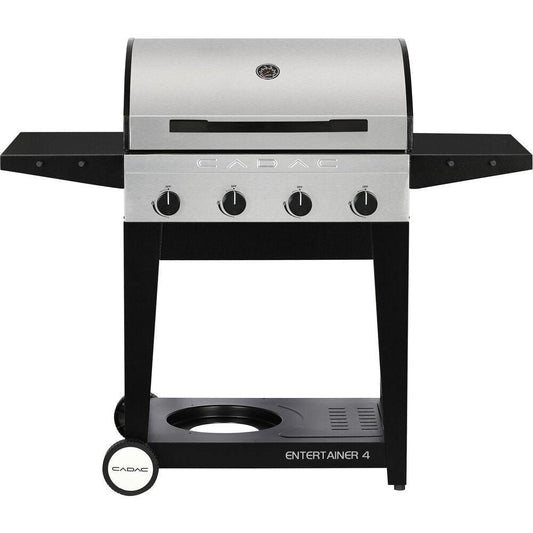Cadac Cadac Entertainer 4 Propane Gas BBQ Grill with 4 Burners, plus Open Cart with Sides Tables and Tank Storage Shelf