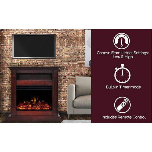 Cambridge Cambridge Sienna 34-In. Electric Fireplace Heater with Cherry Mantel, Enhanced Log Display, Multi-Color Flames, and Remote Control