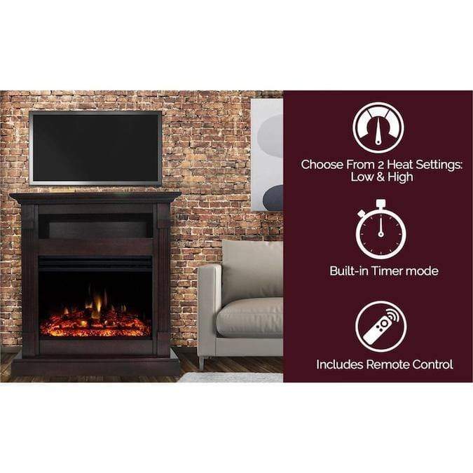 Cambridge Cambridge Sienna 34-In. Electric Fireplace Heater with Mahogany Mantel, Enhanced Log Display, Multi-Color Flames, and Remote Control