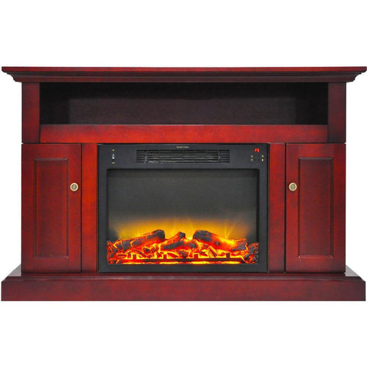 Cambridge Cherry Cambridge Sorrento Electric Fireplace with an Enhanced Log Display and 47 In. Entertainment Stand in Cherry