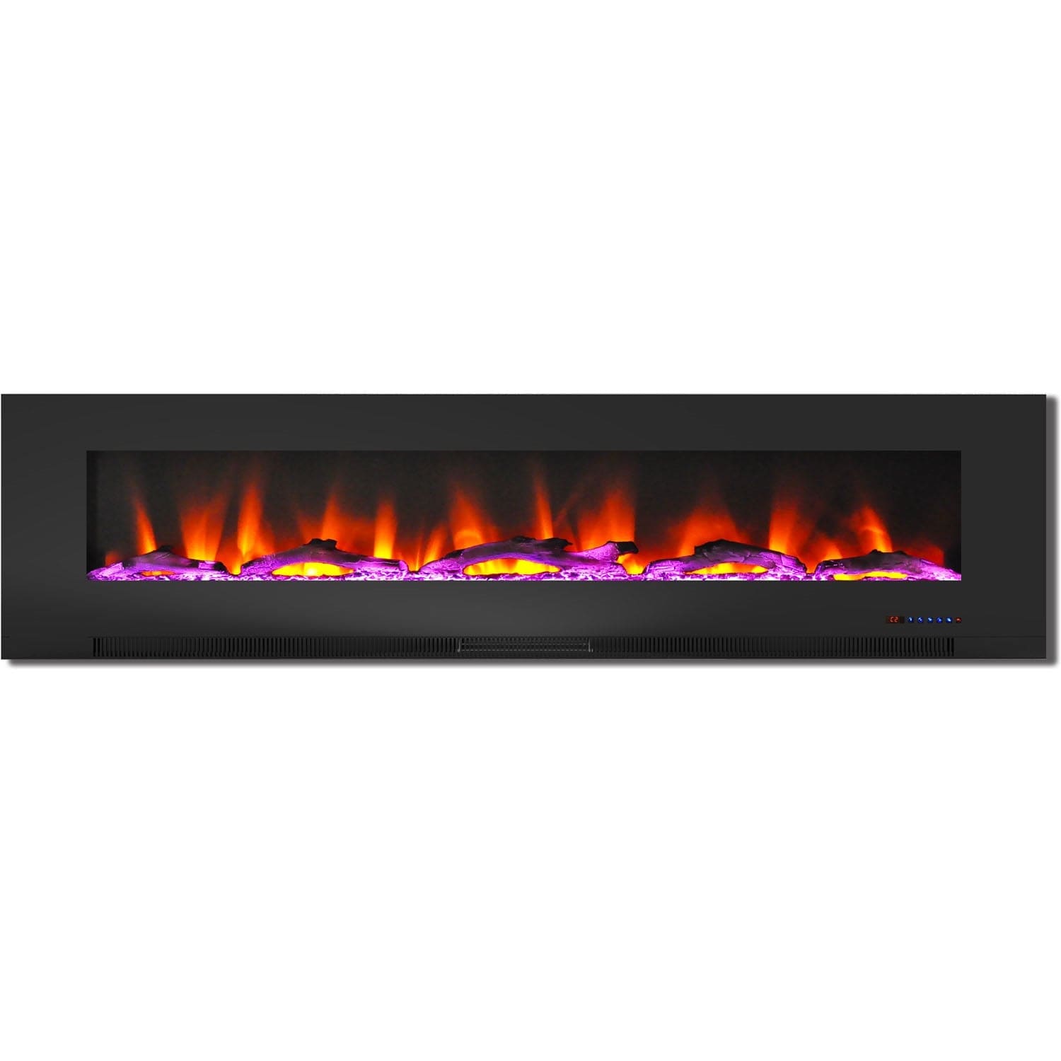 Cambridge Electric Fireplace Cambridge 78 In. Wall-Mount Electric Fireplace in Black with Multi-Color Flames and Driftwood Log Display